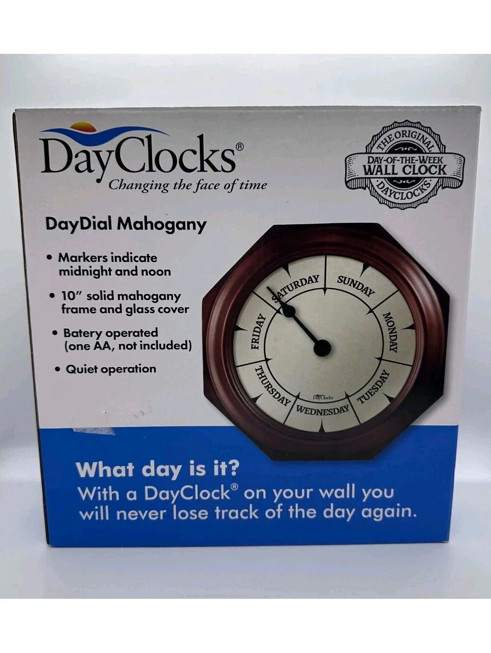 DayClocks DayDial Mahogany Day Of The Week Wall Clock 10